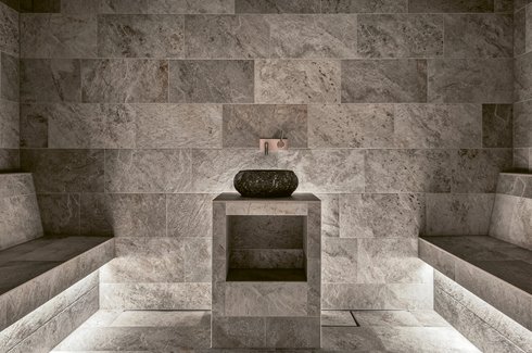 Steam bath surfaces in natural stone, Waldhotel Buergenstock